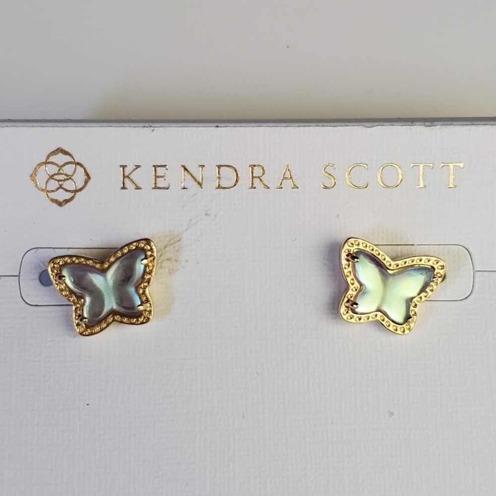 Kendra Scott Lillia Butterfly Stud Earrings Gold Plate Dichroic Glass Dainty NWT